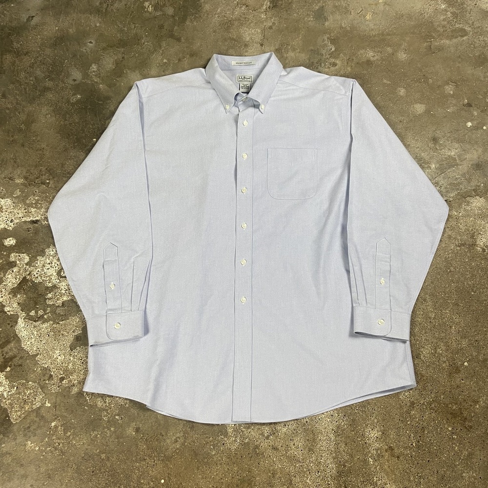 L.L. Bean Oxford Button Down Shirt Size 18-35 Blue Long Sleeve Wrinkle Resistant